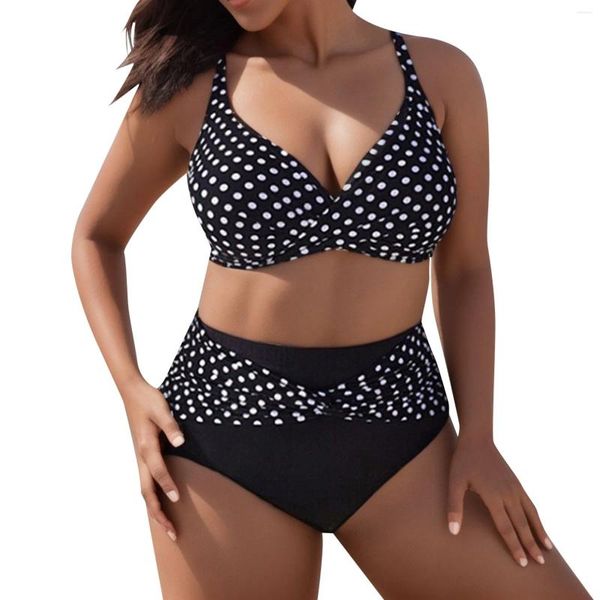 Maillots de bain pour femmes Femmes Dots Bikini Ensembles Deux Pièces Maillots De Bain Rembourré Bralette Plus Taille Plage Filles Taille Haute Short Push Up Maillot De Bain