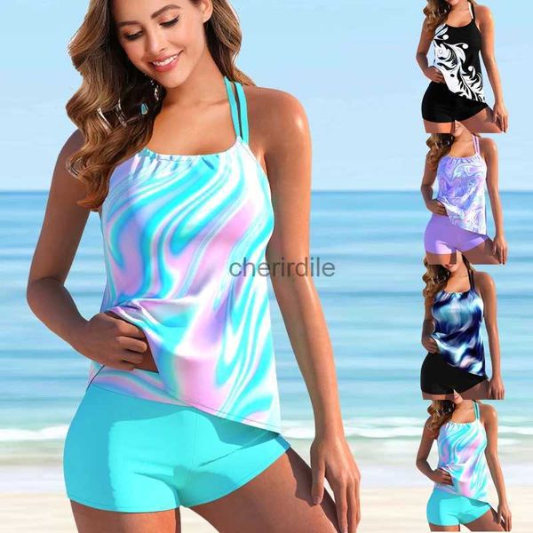 Traje de baño para mujer Mujeres Moda gradiente Dazzle Color Halter Traje de baño Dos piezas Traje de baño Imprimir Top Natación Traje de baño Swimdress Tankini S-6XL YQ231218