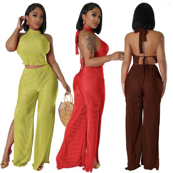 Traje de baño para mujer Mujeres Moda Ocio Gasa Tenedor abierto Dos piezas Playa Vestido femenino Cubrir Nadar Pareo 2023 Poliéster Spandex Sólido