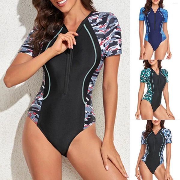 Swimons de maillots de bain pour femmes Triangle de mode Camouflage Camouflage imprimé à manches longues Bikini zippé
