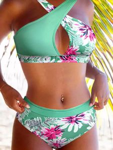 Swimwear féminin Femmes Floral Criss-Cross Hollow Out Bikini Set Summer Sexy Push Up Monokini Tie-Dye Pattern Fays Beach Bathing Bathing