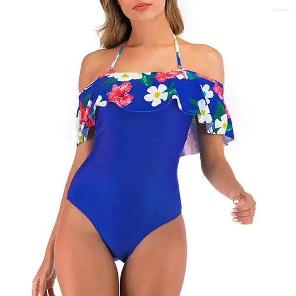 Swimons de maillots de bain pour femmes Imprimé floral à l'épaule monokini maillot de bain avec garniture à volants pour silhouette en forme de S un séchage rapide en une pièce