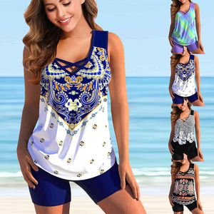 Dames badmode dames bloemenprint zwemkleding tankini zwempak tankini dauw schouder sexy bikini badpak zomer twee delige set strandkleding 230331