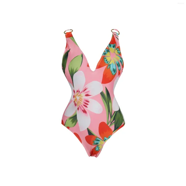 Traje de baño para mujer Mujeres Frech Chic Traje de baño de una pieza Estampado floral Pajarita Bikini Traje de baño sin espalda Trajes de playa Body Biquini