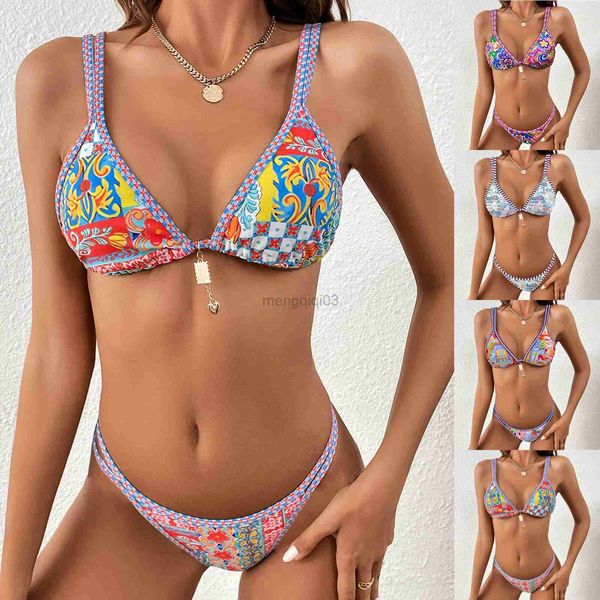 Maillots de bain pour femmes Ensemble de bikini dégradé pour femmes Dos nu Natation Deux pièces Maillots de bain sexy Maillots de bain Spaghetti Strap Beach Suit Style national bohème Y23