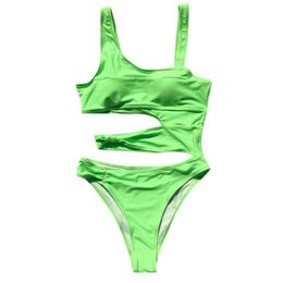 Maillots de bain pour femmes femmes vert une pièce maillot de bain taille haute Bandeau Push Up femme Sexy découpé vêtements de plage Monokini maillot de bain