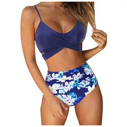 Swimwear féminin Femmes hautes cordes à la taille florale Imprimé 2 pièces Bathing Bikini Summer Elegant Woman Swimsuits Swimsu