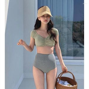 Swimons de maillots de bain féminin Femmes High Waited Swimsuits Bikini Set Bathing Trots Femme Biquinis Biquinis Korean Style Swim Bath Baignoire