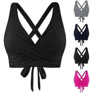 Damesbadmode Dames Lace Up Tops Beugel Volledige dekking Bikinitop Push Swim Crop Tie Back Badpak Badpak met shorts