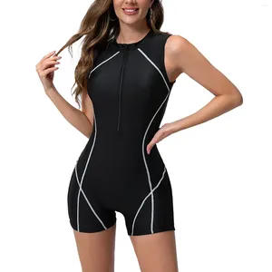 Damesbadmode Dames Damesbadpak Boyshort Korte mouw Rashguard Contrastlijn Snorkel Surfpak Sport Knieshorts Sexy Latex Bikini