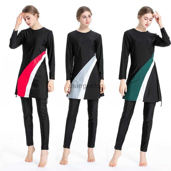 Traje de baño para mujer Mujeres Musulmanas Burkini Traje de baño Traje de baño modesto Manga larga islámica Cubierta completa Hijab Vestido de flores Top Cap Pantalones de baño Traje de baño YQ231101