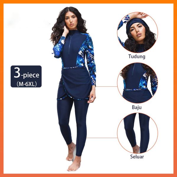 Traje de baño para mujer Ropa musulmana para mujer Traje de baño musulmán Traje de baño deportivo de manga larga 3PCS Natación de nylon Maillot Bain Femme Musulmane Suit 230720