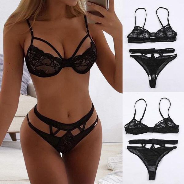 Traje de baño para mujer Ropa de dormir Sexy Bobydoll Francia Romántico Encaje Push Up Bra Hollow Out Ropa interior Ropa de dormir Conjunto de lencería