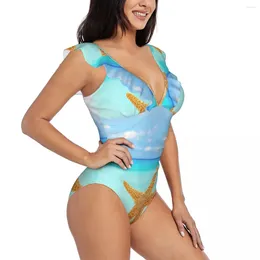 Femmes de maillots de bain pour femmes en un morceau de maillot de bain des étoiles de mer sur plage des bikinons de natation femelles push monokini sexy et maillot de bain sexy