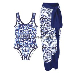 Swimwear Women Femmes One Piece Swimsuit Skirt Blue Holiday Beachwear Vintage Femme Retro Designer Fssue de bain Surf Wear Wear Summer H240507