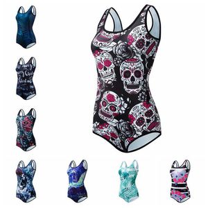 Dames badmode vrouwen één stuk zwempak hoge kwaliteit badmode bedrukt push up monokini zomers badpak tropical bodysuit vrouwelijke schedel t230303