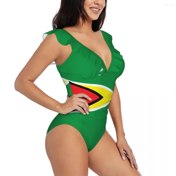 Swimwear féminin Femmes One Piece Swimsuit Guyana Flag de natation féminine Push Up Monokini Sexy Ruffle Bathing maillot