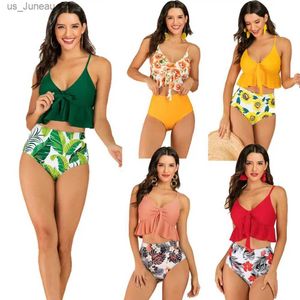 Maillots de bain pour femmes Femmes Rembourré Ourlet À Volants Soutien-Gorge Taille Haute Imprimé Floral Slip Bikini Maillot De Bain Bandeau Soutien-Gorge Rembourré Maillot De Bain T240330