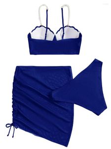 Maillots de bain pour femmes Femmes Pearl Bikini Set Cordon Mini Jupe Maillot de bain Maillot de bain Couleur Solide Cover Up