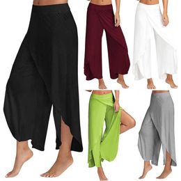 Maillots de bain pour femmes femmes grande taille pantalon à jambes larges lâche Fitness danse Yoga pantalon fendu femme élastique Wasit entraînement décontracté solide vêtements d'été Y23