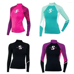 Traje de baño para mujer Mujeres Impreso Rash Guard Manga larga UV Protección solar Surf T Shirts Skin Dive Top Beach Surfing Ropa Floatsuit