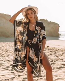 Dames badmode dames boho vintage bloemenprint vrouwen bohemian v nek batwing mouwen rayon short strand bikini gewaad dekking