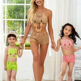 Dames badmode dames schattige babymeisjes zwempak kwastje haak split bikini set halter kinderen strandkleding badpak