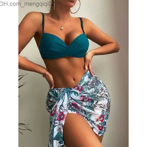 Damesbadmode Dames bikinipak met bloemenprint 2023 nieuw sexy driedelig strandpak Push-up zomerzwempak met lange mouwen Z230714