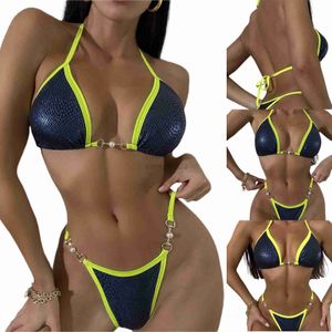 Dames Swimwear Dames Halter Swimsuit Fluorescerende Triangle Bikini Set High Cut Two -Piece Bathing Suit Swimwear Beachwear Y23