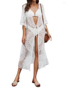 Maillots de bain pour femmes Chemisier de bain pour femme Protection solaire Voir à travers Sarong Cardigan en dentelle Kimono Floral Crochet Loose Plus Size Beach Cover-Up