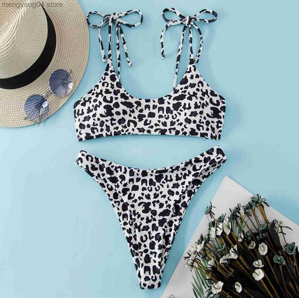 Maillot de bain femme maillot de bain femme léopard Bikini 2022 mignon imprimé string soutien-gorge ensemble femme taille basse rose noir Bikinis maillot de bain T230524