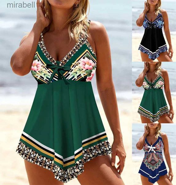 Traje de baño para mujer Traje de baño para mujer Tankini Conjunto de 2 piezas Traje de baño con estampado de flores de huevo regular Conjunto de 2 piezas Traje de baño Bikini deportivo S-6XL YQ240124