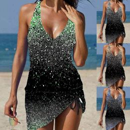 Dameszwemkleding Dameszwemkleding Tankini 2-delig Normaal badpak Hoog getailleerd Groen Wit Blauw Goud Zwart Gewatteerde V Korte zwemrok voor dames 230621