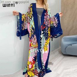 Maillots de bain pour femmes Maillots de bain pour femmes WINYI Bikini en coton Sweet Lady Pink Boho Print Self Belted Front Open Long Kimono Dress Beach Tunic Women Z230706