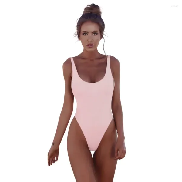 Swimswear féminin Femmes Sexy Back Solid One Piece Sweet Bikini Bathing Costumes Girl Elastic Cut Low High Tankinis pour les dames