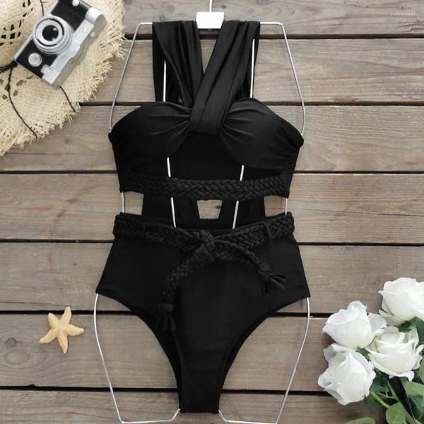 Ropa de baño para mujeres Mujeres SETY BIKINI SET CERTIVA DE CERDERA CONDUCE CON CORREA DE NATA ALTA DE BAJA HOLCA BURA BRACHIV