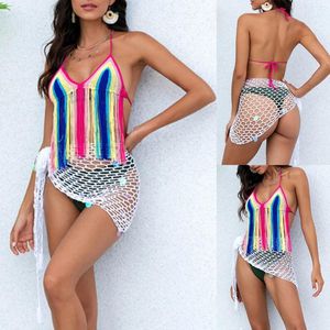 Swimwear féminin Femmes Sexy Colord Color Tricoting Toven Cover Ups For Jackets En dentelle de maillot de bain Up Beach Panton Coton