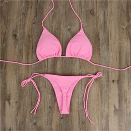 Vrouwen Badmode Vrouwen Sexy Roze Bikini Set Badmode Vrouw Bandage Dames Strings Solid Tweedelige Pak Vrouwelijke traje de bano mujer 230803