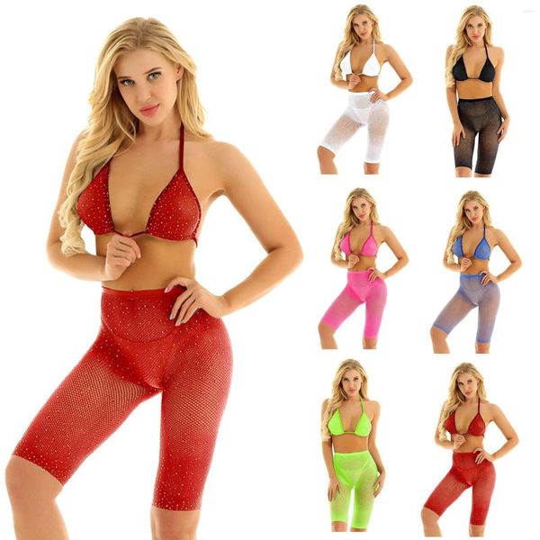 Traje de baño para mujer Mujeres Sexy Split Pequeña Neta Red Netting Bikini Ropa interior Perm Drill Ropa