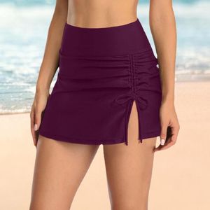 Dames badmode dames shorts effen kleur hoge taille zwemmen ruches zijsplit bikinibroekje sneldrogende ademende sport yoga rok