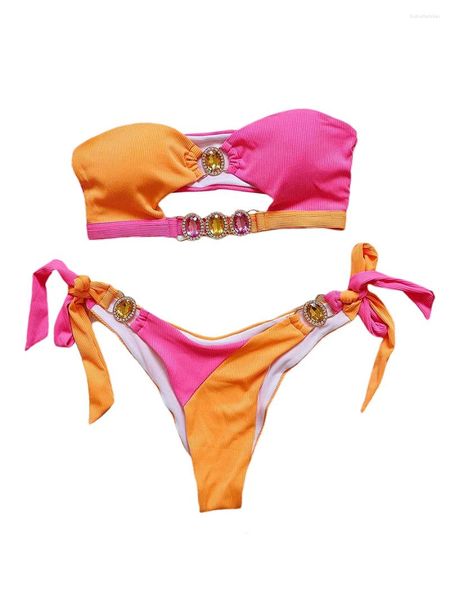 Swimons de maillots de bain pour femmes Bikini sans bretelles Set Coupled Tie Side Bandeau High Cut Bathing Fult Two Piece Massuit sexy