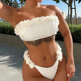 Swimons de maillots pour femmes Femmes Bikini Sexy Bikini en deux pièces Summer Summer Flower Ruffles Micro Bikinis Set Fashion Solid Tankinis Femme