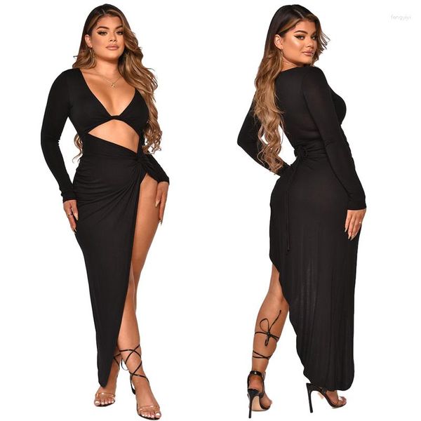 Maillots de bain pour femmes femmes été longue robe plage sortie maillot de bain couvrir 2023 couleur pure cou Sexy solide Polyester paréo pour tunique la Robe