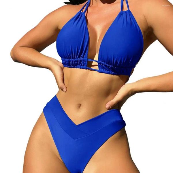 Swimons de maillots de bain pour femmes Simmes de bain d'été 2024 Bikini tendance ensemble Halter Lace-Up Bra High Waist Swim Brief