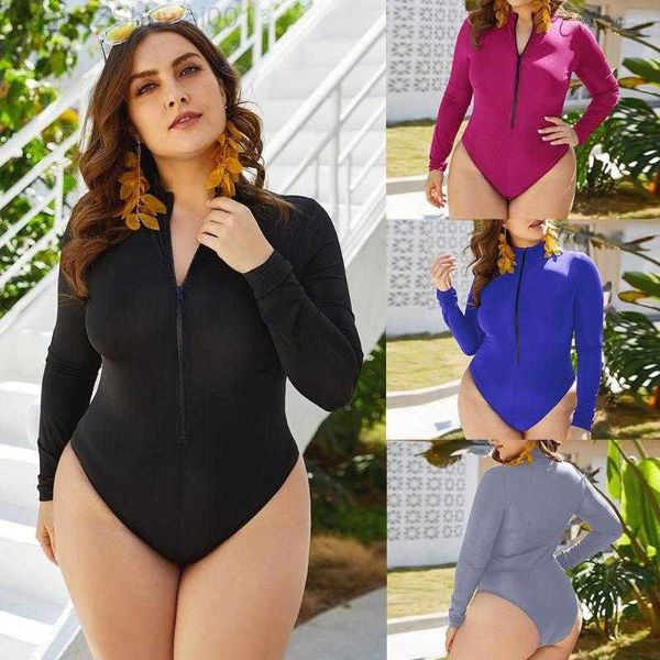 Maillots de bain pour femmes Femmes d'été maillots de bain manches longues triangulaire Onesie surdimensionné couvrant le ventre taille haute fermeture éclair barboteuses combishorts maillots de bain VPHV