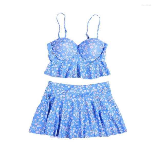 Traje de baño para mujer Traje de baño para mujer Primavera Estampado floral Tirantes Tanque Playa Lindo Cintura alta Fruncido Elástico Traje de baño