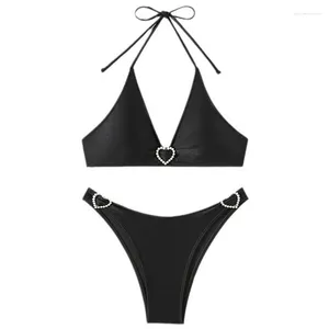 Dames badmode vrouwen zwempak twee stukken badpak sexy touw halter v nek zwemtop en lage taille briefs strandkleding bikini's set