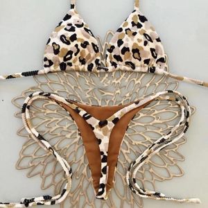 Dames badmode dames tankini zwempak stijlvolle luipaard print halter bikini set met veter string sexy cherry braziliaan voor