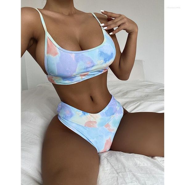 Maillots de bain pour femmes Femmes Tie-Dye Imprimer Maillots de bain Rembourré Bikini Soutien-gorge Natation Bas Dames Ensemble Deux Pièces Beachwear Meisje