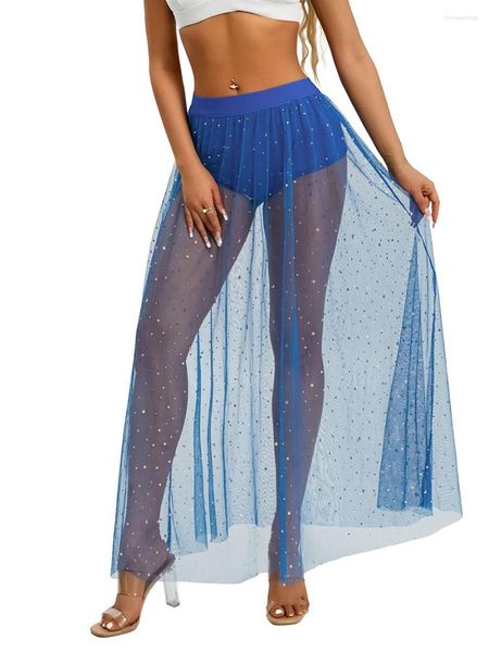 Maillots de bain pour femmes Femmes Tulle Tutu Jupe Taille élastique Glitter Paillettes Sparkle Voir à travers Mesh Ballet Layered A Line Midi